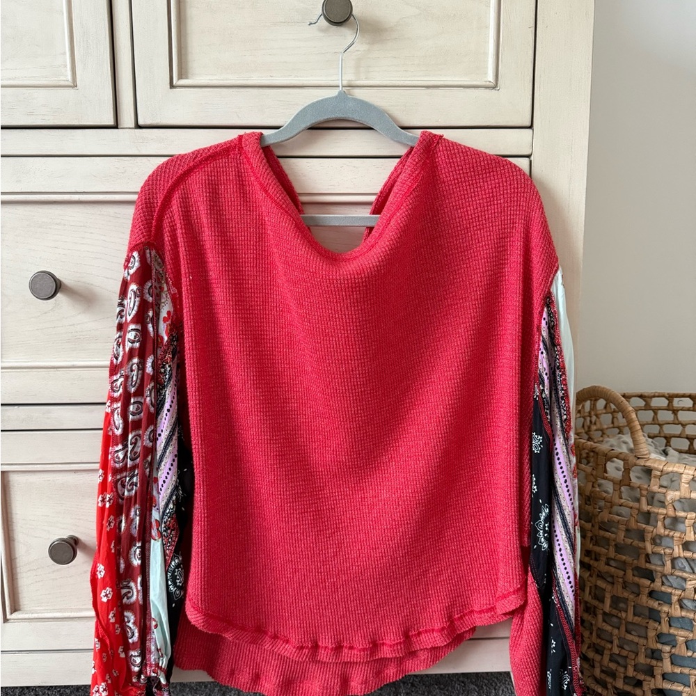 Free People Red and Multicolor Blouse